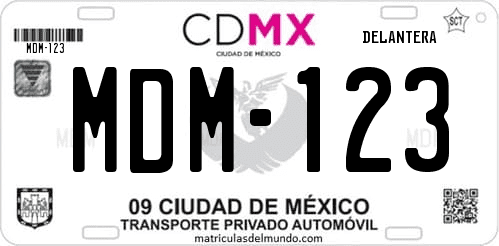 Placa de matrícula de México de la Ciudad de México CDMX