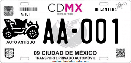 Placa de matrícula de México de la Ciudad de México CDMX historico