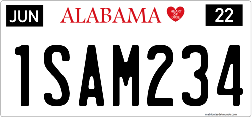 Matrícula americana de Alabama con el corazón de Heart of Dixie