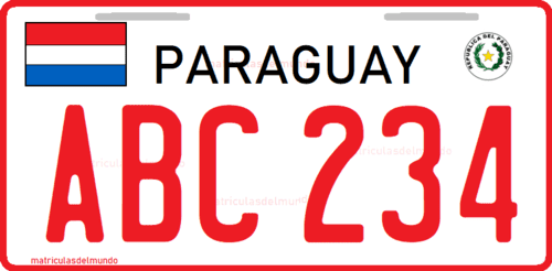 Patente del Paraguay de coche antigua roja hasta 2019