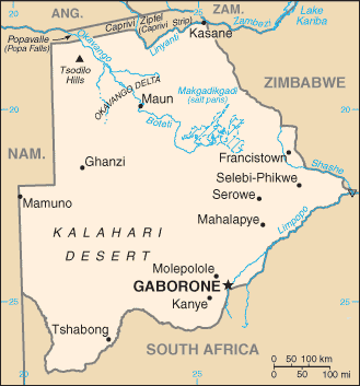 Mapa de Botsuana político actualizado
