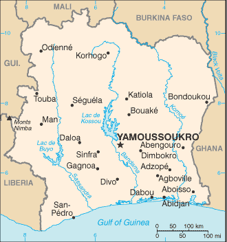 Mapa de Costa de Marfil político actualizado