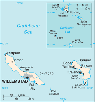 Mapa de Curaçao político actualizado