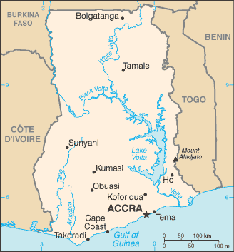 Mapa de Ghana político actualizado