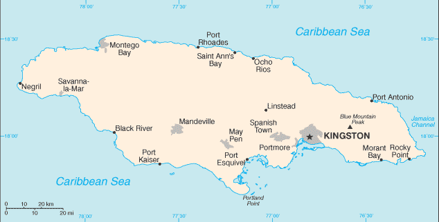 Mapa de Jamaica político actualizado