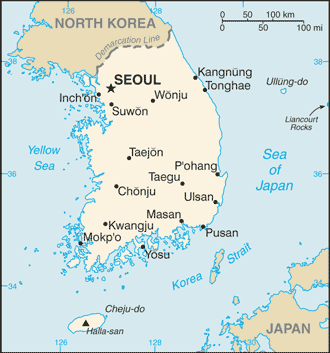 Mapa de Corea del Sur político actualizado