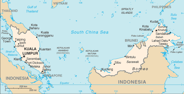 Mapa de Malasia político actualizado