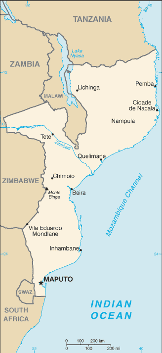 Mapa de Mozambique político actualizado
