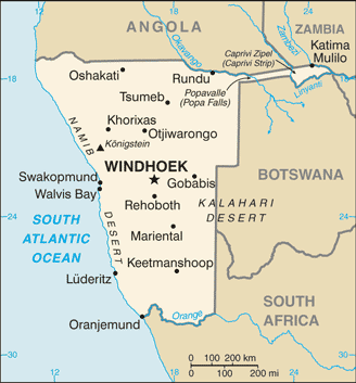 Mapa de Namibia político actualizado