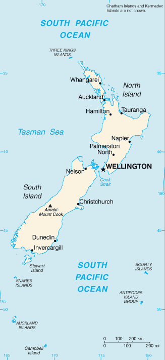 Mapa de Nueva Zelanda político actualizado