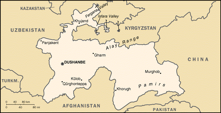 Mapa de Tadjikistán político actualizado