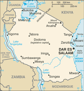 Mapa de Tanzania político actualizado