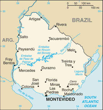 Mapa de Uruguay político actualizado