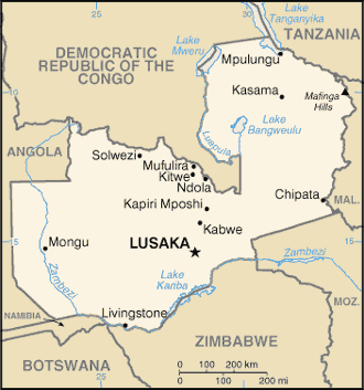 Mapa de Zambia político actualizado