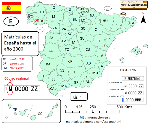 Mapa matrículas coches España y provincias