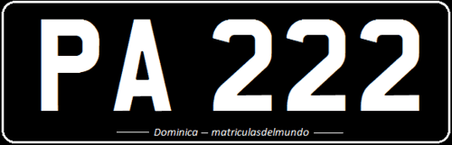 Matrícula de coche de Dominica con fondo negro de vehículo privado PA222