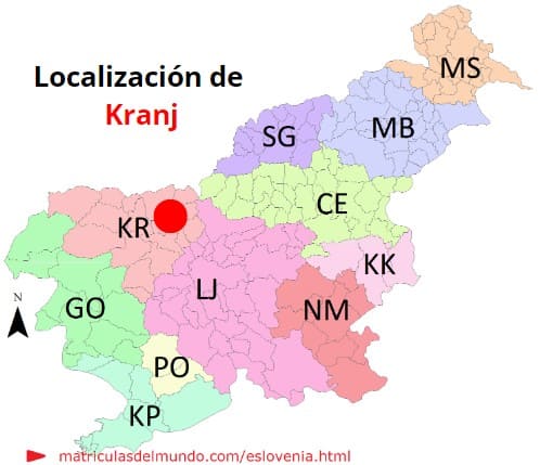 Mapa con la localización de la región eslovena de Kranj