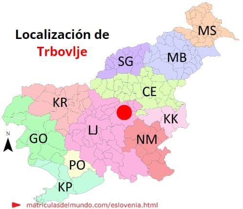 Mapa con la localización de la región eslovena de Trbovlje