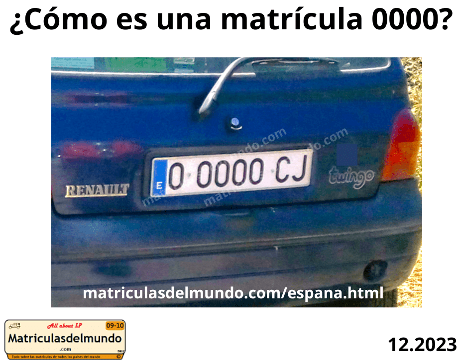 Matrícula 0000 de coche de España en Renault Twingo azul