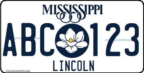 Matrícula de coche de Mississippi actual blanca 2024 condado de Lincoln