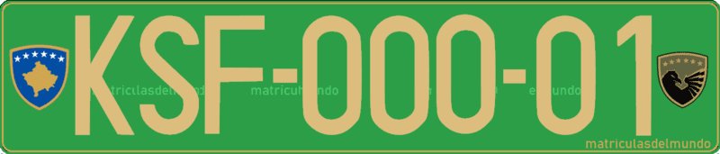 Matrícula especial de coche de Kosovo de las fuerzas especiales Matrícula de Kosovo de las fuerzas especiales de seguridad en color verde