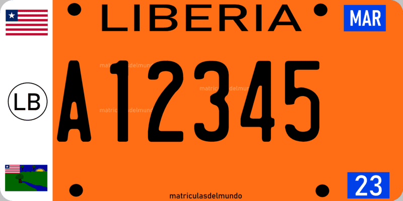 Matrícula de coche de Liberia actual naranja en África