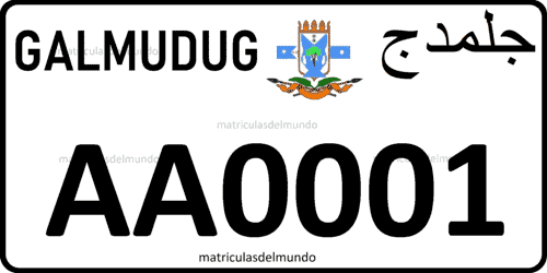 matrícula de coche actual de Galmudug con escudo AA0001