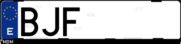 Matrícula española BJF, correspondiente al año 2001