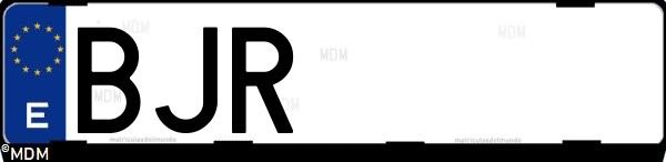 Matrícula española BJR, correspondiente al año 2001