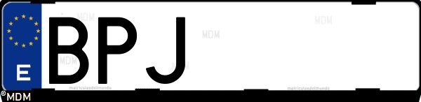 Matrícula española BPJ, correspondiente al año 2001