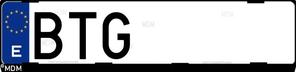 Matrícula española BTG, correspondiente al año 2002
