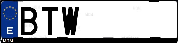 Matrícula española BTW, correspondiente al año 2002