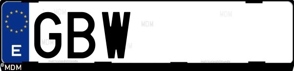 Matrícula española GBW, correspondiente al año 2008