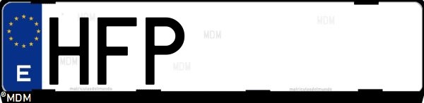 Matrícula española HFP, correspondiente al año 2011