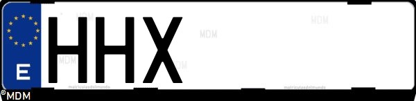 Matrícula española HHX, correspondiente al año 2012