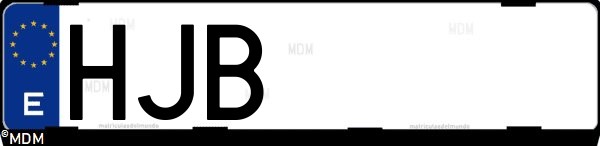 Matrícula española HJB, correspondiente al año 2012