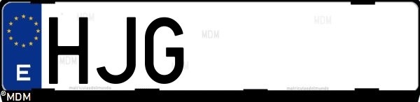 Matrícula española HJG, correspondiente al año 2012