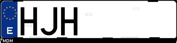 Matrícula española HJH, correspondiente al año 2012