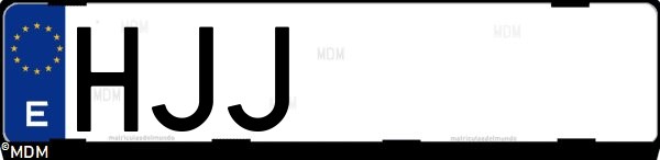 Matrícula española HJJ, correspondiente al año 2012