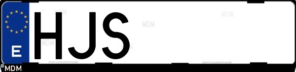 Matrícula española HJS, correspondiente al año 2012