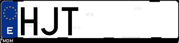 Matrícula española HJT, correspondiente al año 2012