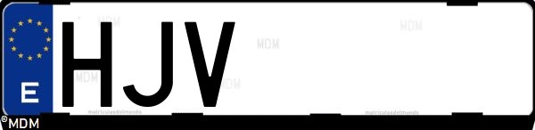 Matrícula española HJV, correspondiente al año 2012