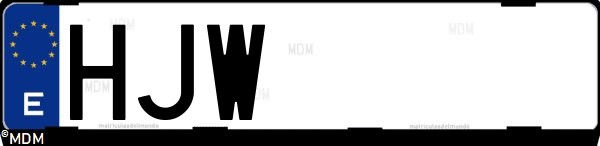 Matrícula española HJW, correspondiente al año 2012