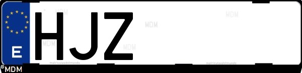 Matrícula española HJZ, correspondiente al año 2012