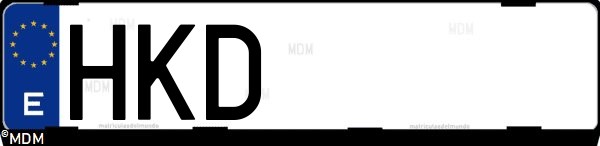 Matrícula española HKD, correspondiente al año 2012