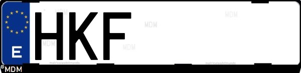 Matrícula española HKF, correspondiente al año 2012
