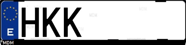 Matrícula española HKK, correspondiente al año 2012