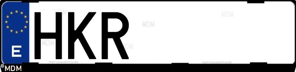 Matrícula española HKR, correspondiente al año 2012