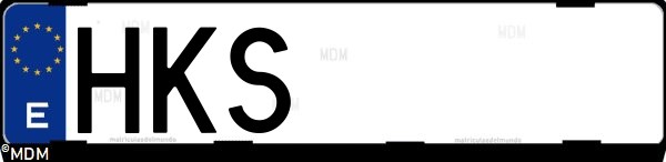 Matrícula española HKS, correspondiente al año 2012