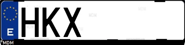 Matrícula española HKX, correspondiente al año 2012